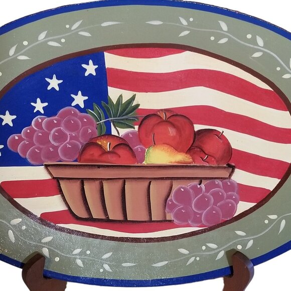 4th Of July Wood Tray Plate Platter 14.75" x 10" Rustic Picnic BBQ Patriotic - Picture 3 of 10